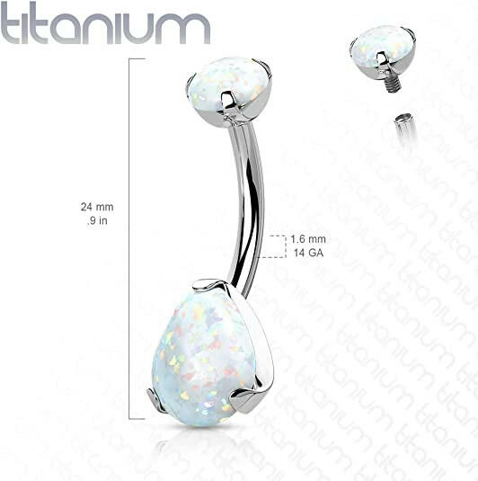 Titanium Prong Pear Shape Opal with Threaded Round Opal Top Belly Navel Ring Navel Ring Impulse Piercings