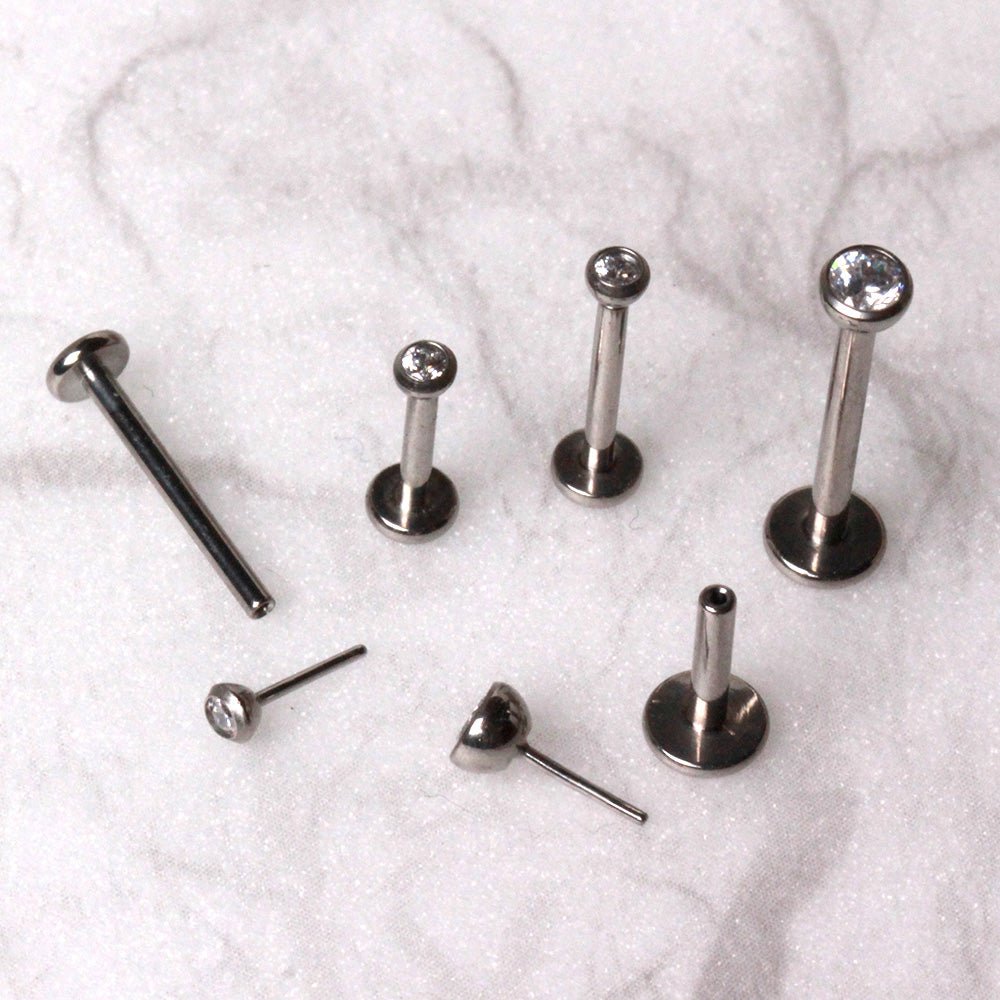 Titanium Push-In Labret with Clear CZ Ball Labret Skin Metals