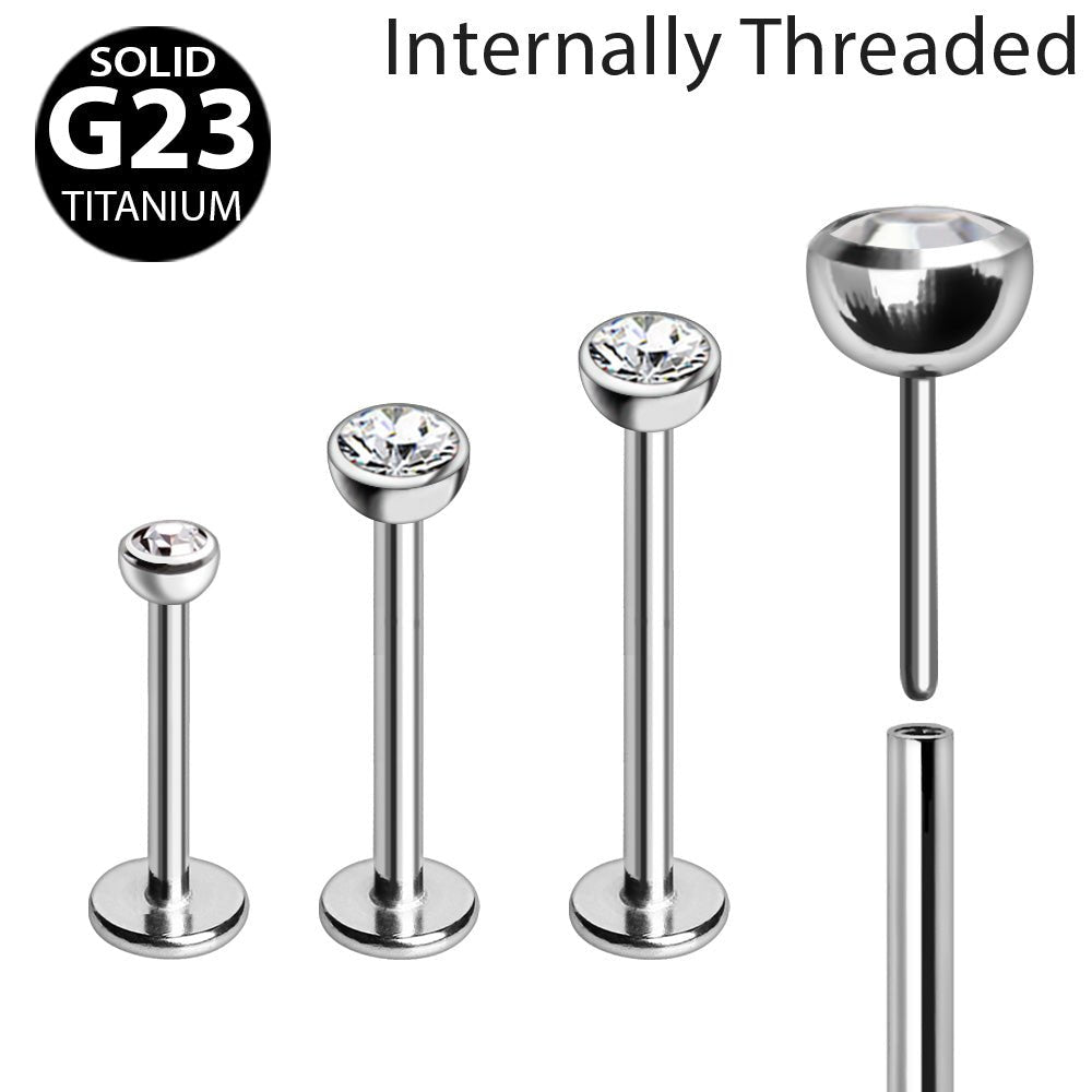 Titanium Push-In Labret with Clear CZ Ball Labret Skin Metals