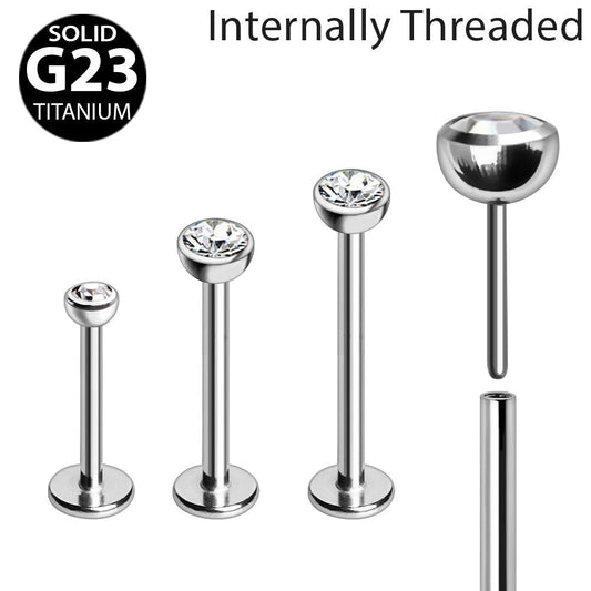 Titanium Push-In Labret with Clear CZ Ball Labret Skin Metals