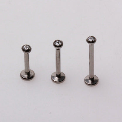Titanium Push-In Labret with Clear CZ Ball Labret Skin Metals