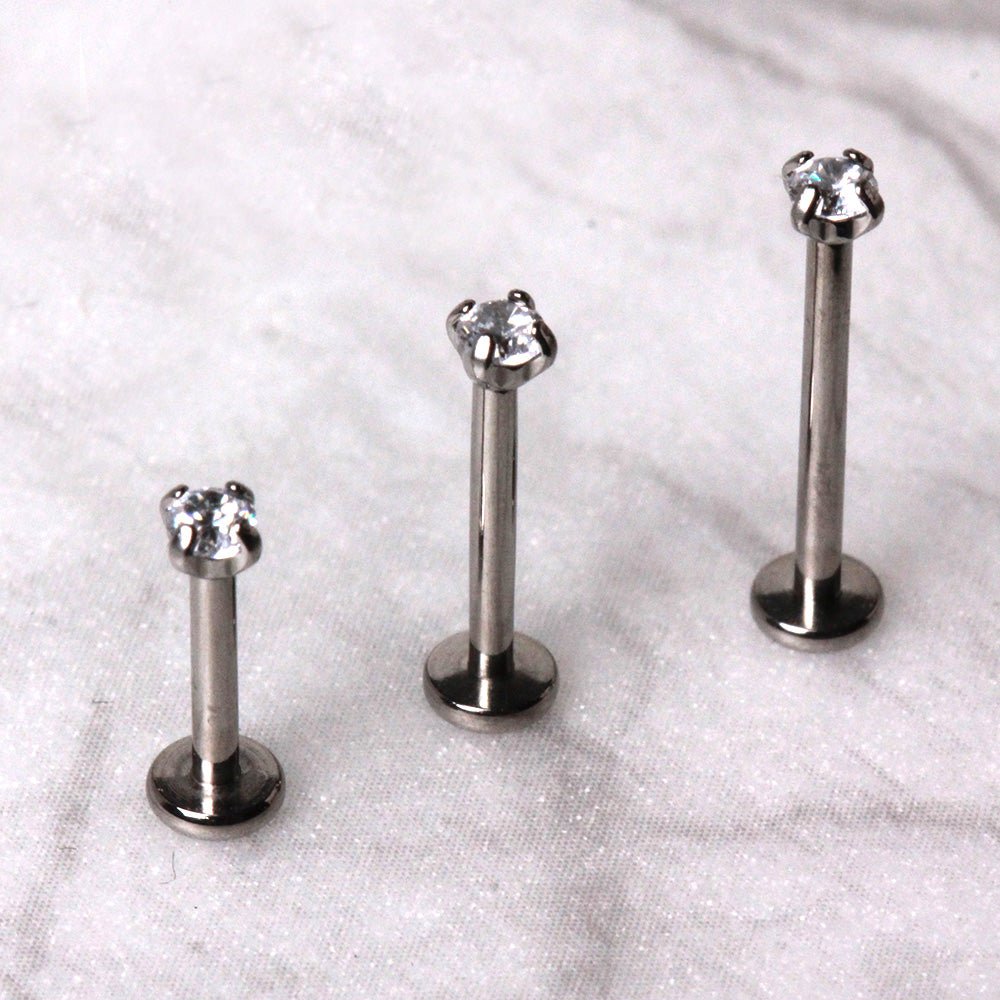 Titanium Push-In Labret with Clear Prong Set CZ Labret Skin Metals