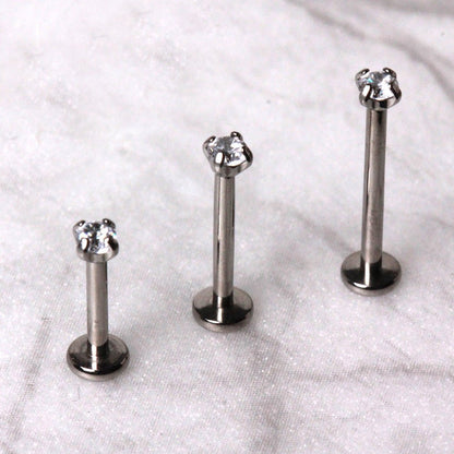 Titanium Push-In Labret with Clear Prong Set CZ Labret Skin Metals