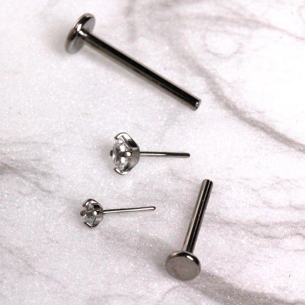 Titanium Push-In Labret with Clear Prong Set CZ Labret Skin Metals