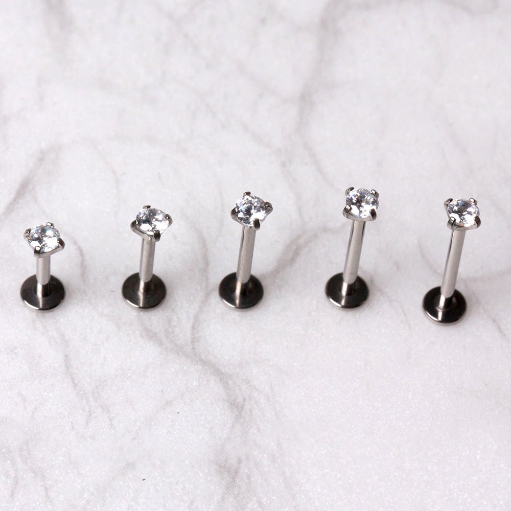 Titanium Push-In Labret with Clear Prong Set CZ Labret Skin Metals