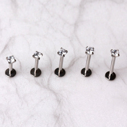Titanium Push-In Labret with Clear Prong Set CZ Labret Skin Metals