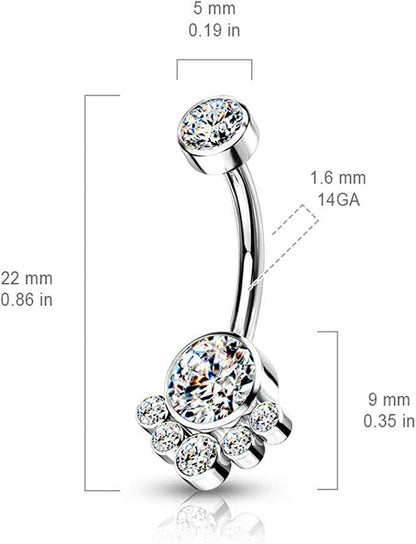 Titanium Round Bezel CZ Cluster With Threaded Belly Navel Ring Navel Ring Impulse Piercings