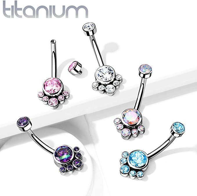 Titanium Round Bezel CZ Cluster With Threaded Belly Navel Ring Navel Ring Impulse Piercings