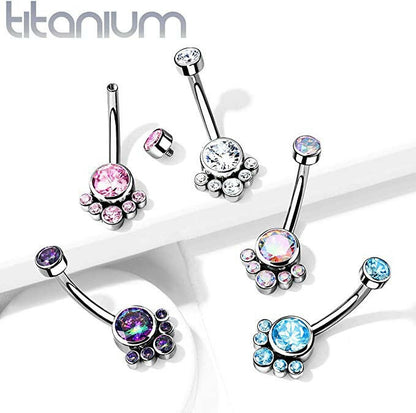 Titanium Round Bezel CZ Cluster With Threaded Belly Navel Ring Navel Ring Impulse Piercings