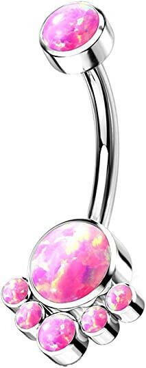 Titanium Round Bezel Opal Cluster With Threaded Belly Navel Ring Navel Ring Impulse Piercings Pink