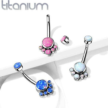 Titanium Round Bezel Opal Cluster With Threaded Belly Navel Ring Navel Ring Impulse Piercings