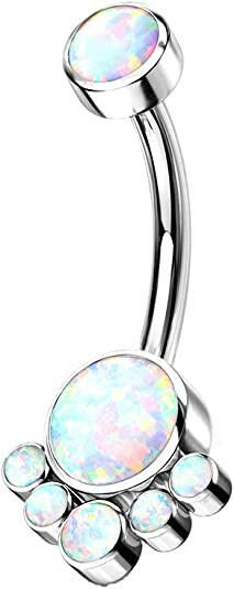 Titanium Round Bezel Opal Cluster With Threaded Belly Navel Ring Navel Ring Impulse Piercings White