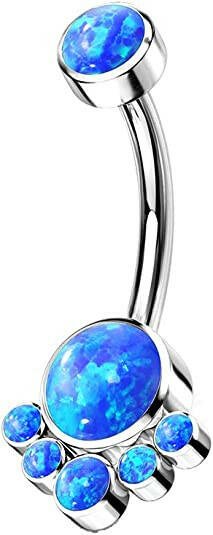 Titanium Round Bezel Opal Cluster With Threaded Belly Navel Ring Navel Ring Impulse Piercings Blue