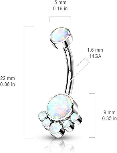 Titanium Round Bezel Opal Cluster With Threaded Belly Navel Ring Navel Ring Impulse Piercings