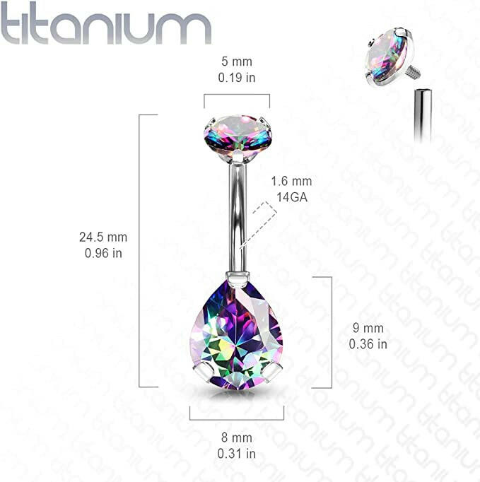 Titanium Round Top CZ With Prong Pear CZ Belly Navel Ring Navel Ring Impulse Piercings