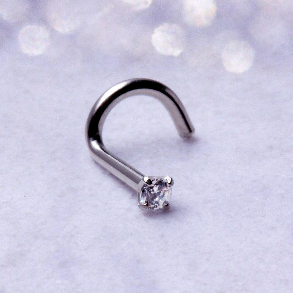 Titanium Screw Nose Ring with Prong Set CZ Nose Ring Impulse Piercings