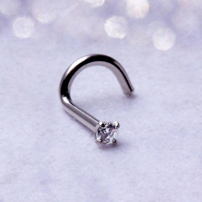 Titanium Screw Nose Ring with Prong Set CZ Nose Ring Impulse Piercings