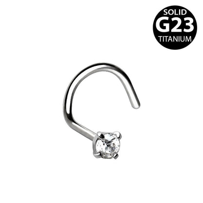 Titanium Screw Nose Ring with Prong Set CZ Nose Ring Impulse Piercings 20GA Top Size: 2mm