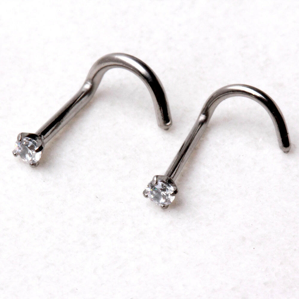 Titanium Screw Nose Ring with Prong Set CZ Nose Ring Impulse Piercings