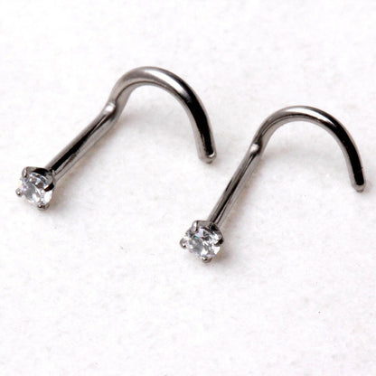 Titanium Screw Nose Ring with Prong Set CZ Nose Ring Impulse Piercings