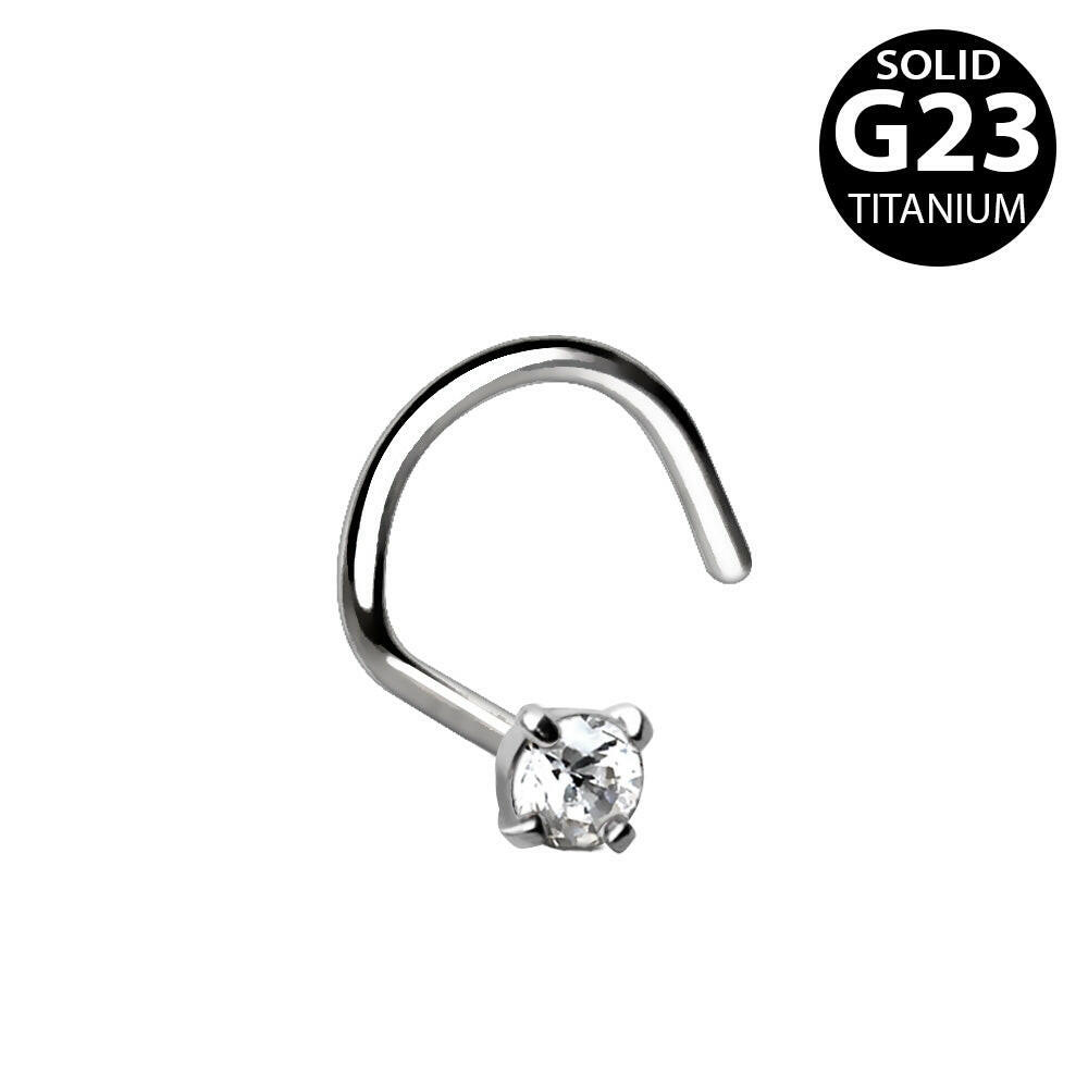 Titanium Screw Nose Ring with Prong Set CZ Nose Ring Impulse Piercings