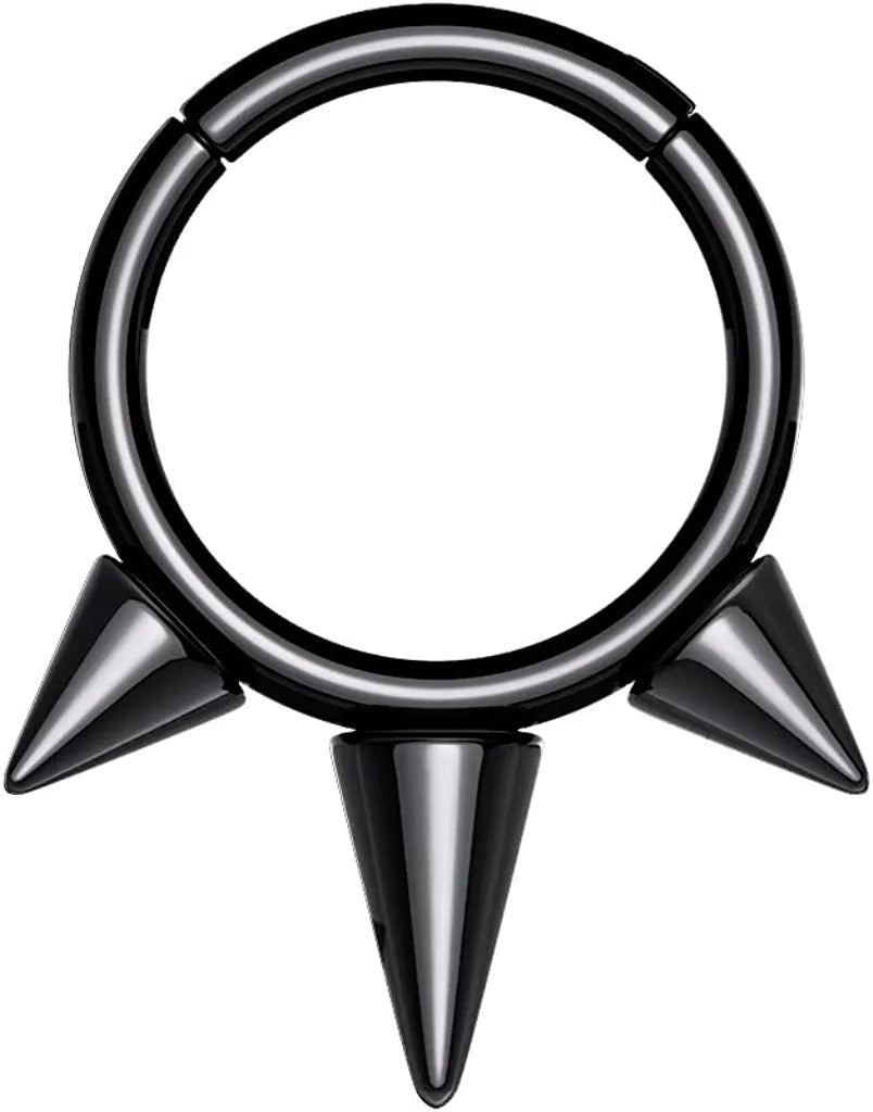 Titanium Spikes Hinged Segment Hoop Ring Nose Ring Impulse Piercings 16GA Length: 8mm Black