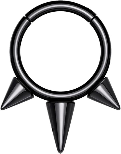 Titanium Spikes Hinged Segment Hoop Ring Nose Ring Impulse Piercings 16GA Length: 8mm Black