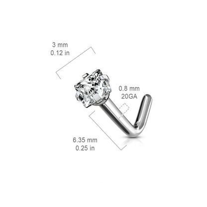 Titanium Square CZ L Bend Nose Ring Nose Ring Impulse Piercings