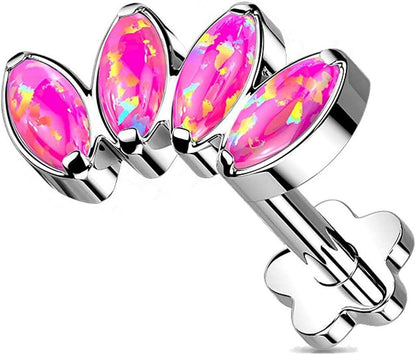 Titanium Threadless Push in Flower Base With 4-Marquise Opal Fan Top Labret Labret Impulse Piercings Pink