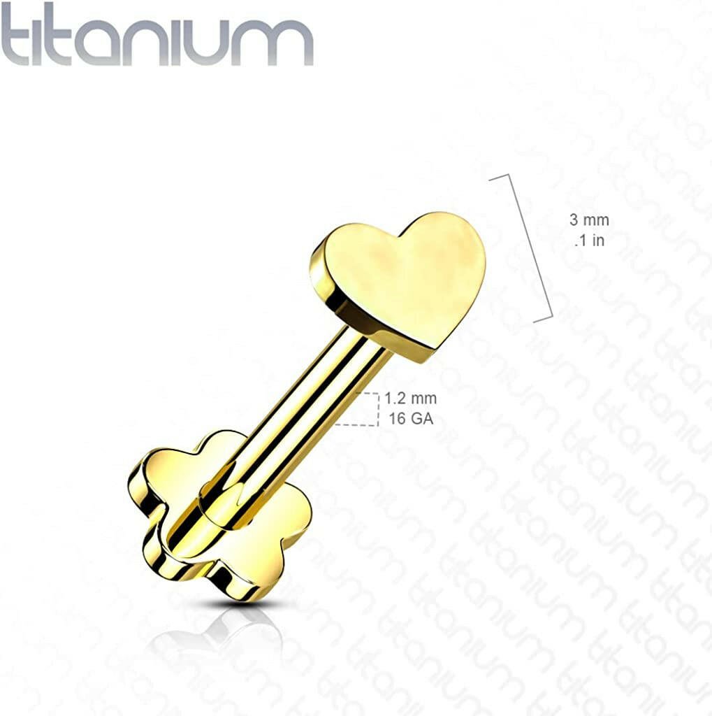 Titanium Threadless Push in Flower Base With Crescent Heart Shaped Top Labret Labret Impulse Piercings