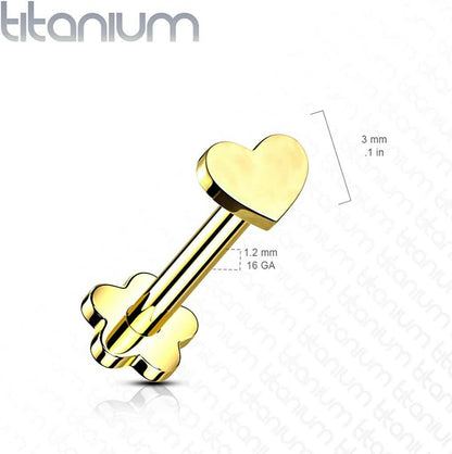 Titanium Threadless Push in Flower Base With Crescent Heart Shaped Top Labret Labret Impulse Piercings