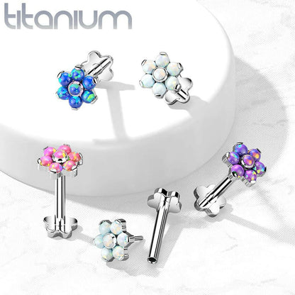 Titanium Threadless Push in Flower Base With Opal Flower Top Labret Labret Impulse Piercings Purple