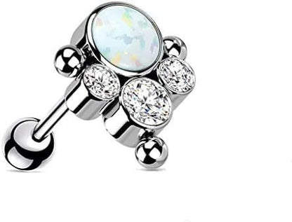 Titanium Threadless Push in With Bezel CZ or Opal and Ball Cluster Top Cartilage Barbell Cartilage Impulse Piercings 16GA Length: 6mm Opal White