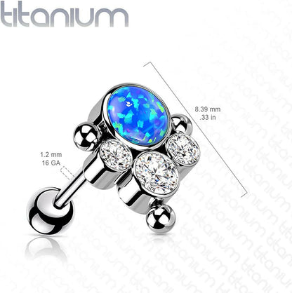 Titanium Threadless Push in With Bezel CZ or Opal and Ball Cluster Top Cartilage Barbell Cartilage Impulse Piercings