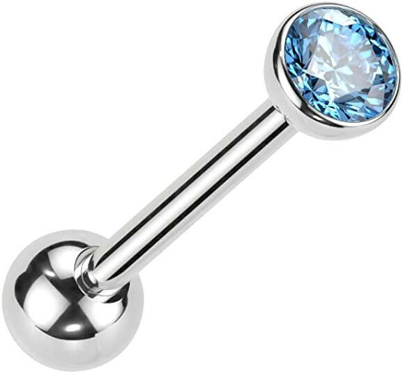 Titanium Threadless With Bezel CZ Top Push in Barbells Barbell Impulse Piercings Aqua