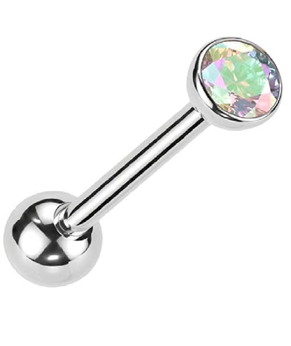 Titanium Threadless With Bezel CZ Top Push in Barbells Barbell Impulse Piercings Aurora Borealis