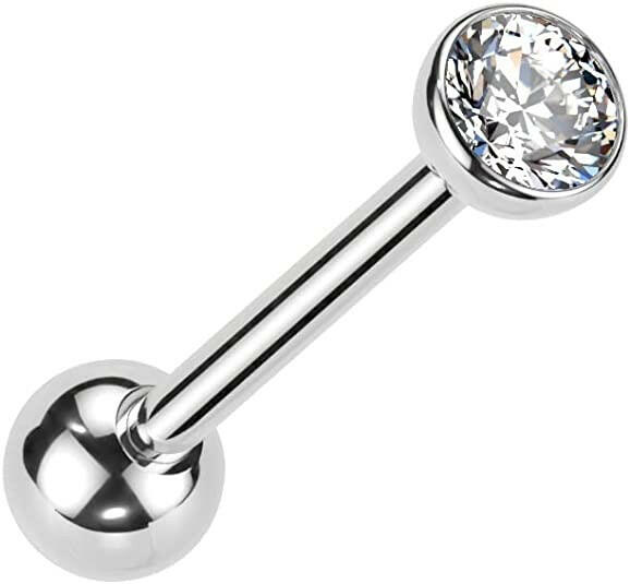 Titanium Threadless With Bezel CZ Top Push in Barbells Barbell Impulse Piercings Clear