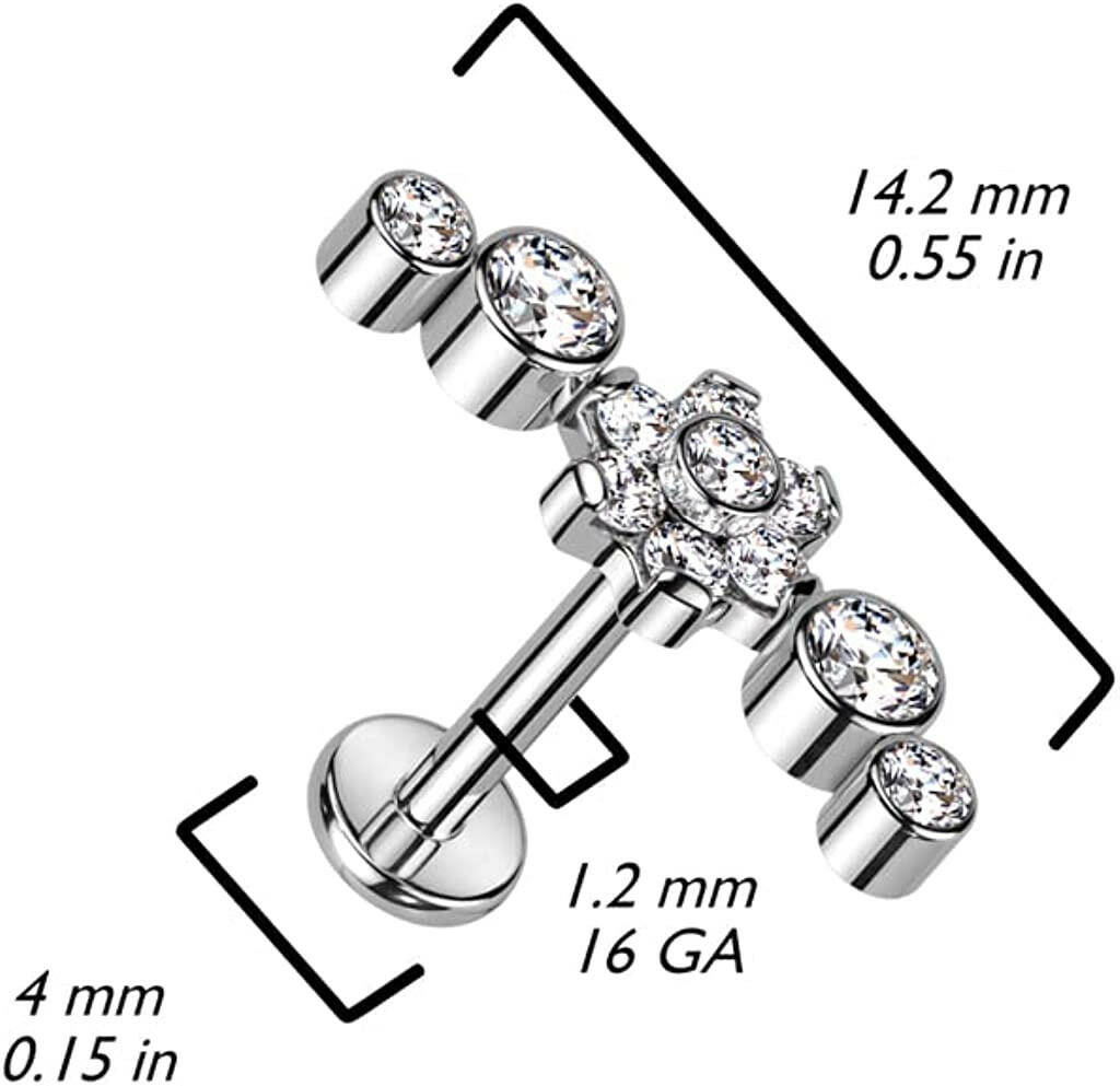 Titanium Top With CZ Flower Center and Double Bezel CZs Cartilage Cartilage Earring Impulse Piercings