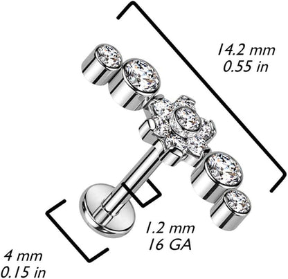 Titanium Top With CZ Flower Center and Double Bezel CZs Cartilage Cartilage Earring Impulse Piercings