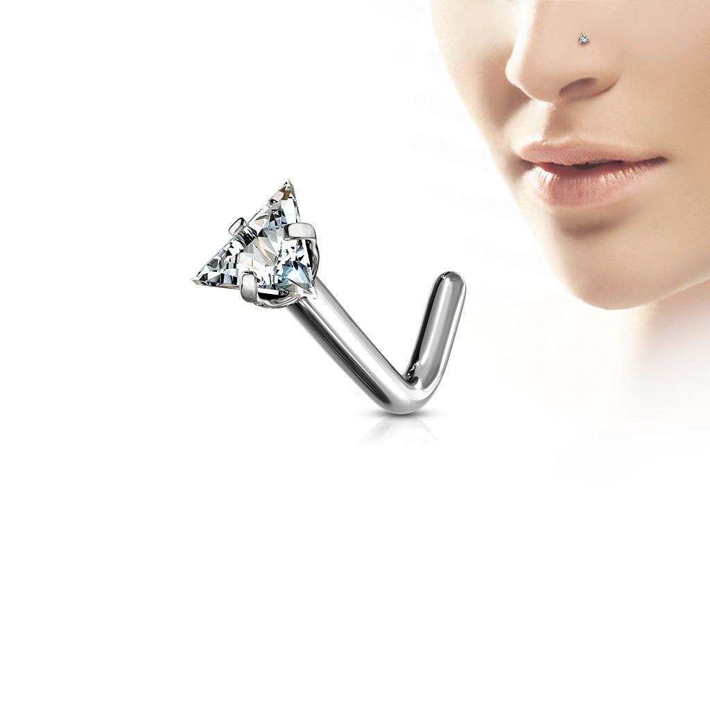 Titanium Triangle CZ L Bend Nose Ring Nose Ring Impulse Piercings