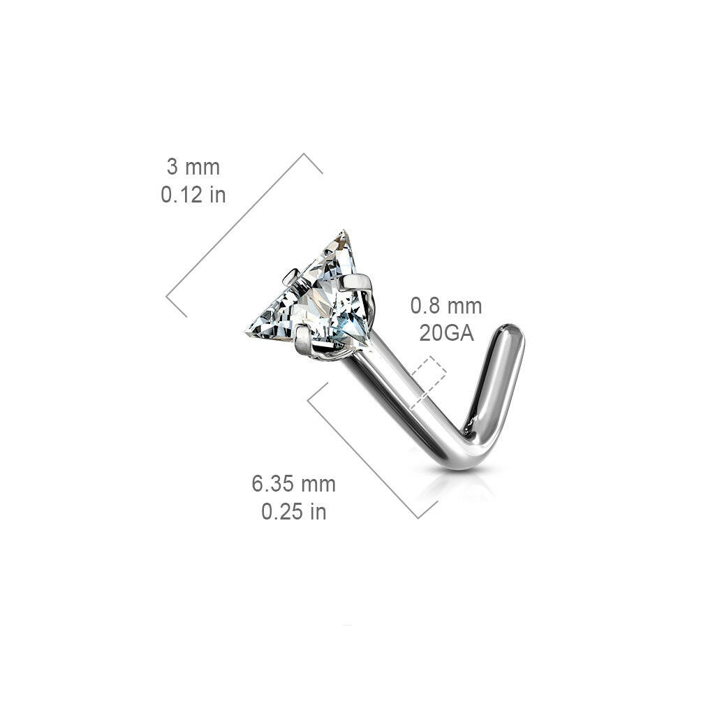 Titanium Triangle CZ L Bend Nose Ring Nose Ring Impulse Piercings