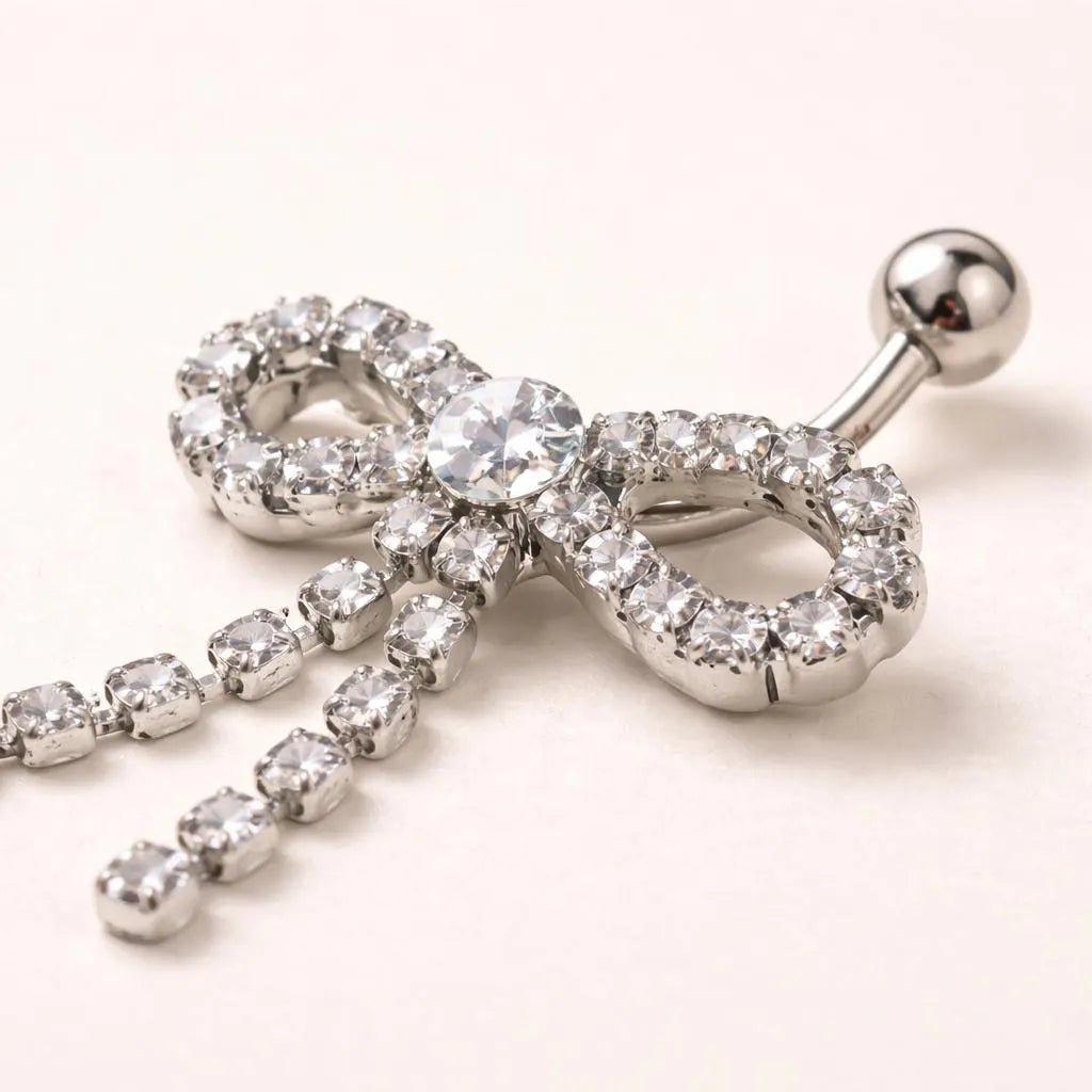 Top Down Ribbon CZ Navel Ring 14G 316L Steel