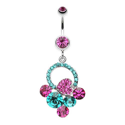 Treasure Cluster Heart Belly Button Ring Navel Ring Impulse Piercings Fuchsia