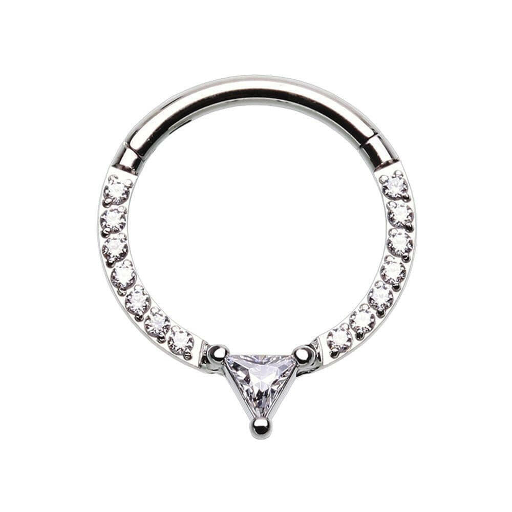 Trilliant Cut Gemmed Steel Seamless Hinged Clicker Ring Septum Ring Impulse Piercings