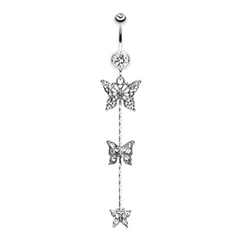 Triple Butterfly Sparkle Belly Button Ring Navel Ring Impulse Piercings Clear