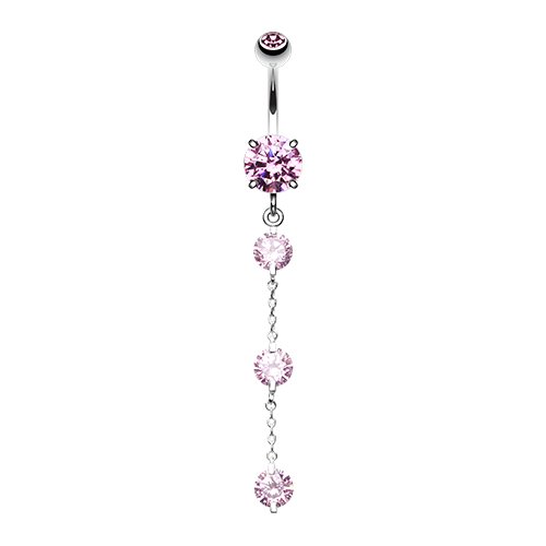 Triple Crystal Droplets Cubic Zirconia Belly Button Ring Navel Ring Impulse Piercings Pink