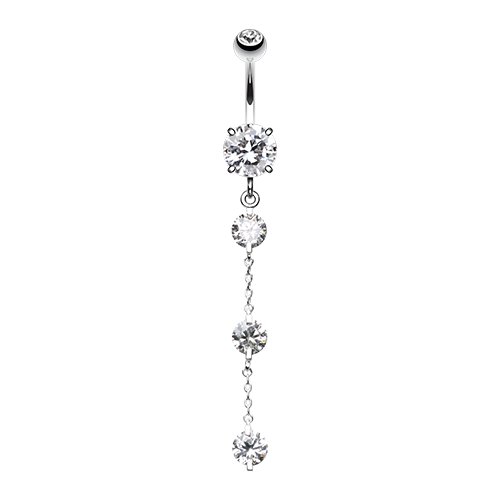 Triple Crystal Droplets Cubic Zirconia Belly Button Ring Navel Ring Impulse Piercings Clear