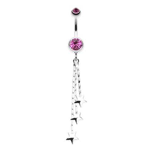 Triple Falling Star Belly Button Ring Navel Ring Impulse Piercings Fuchsia