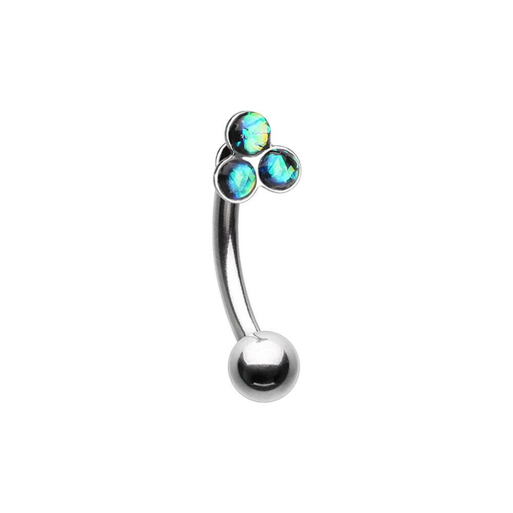 Triple Opal Cluster Curved Barbell Eyebrow Ring Curved Barbell Impulse Piercings