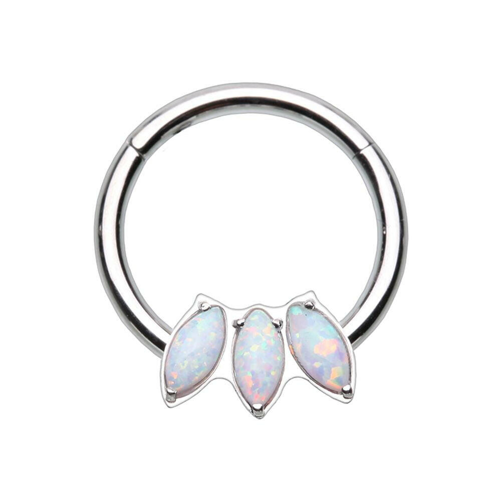 Triple Opal Marquis Steel Seamless Hinged Clicker Ring Septum Ring Impulse Piercings 16 GA (1.2mm) 5/16" (8mm)